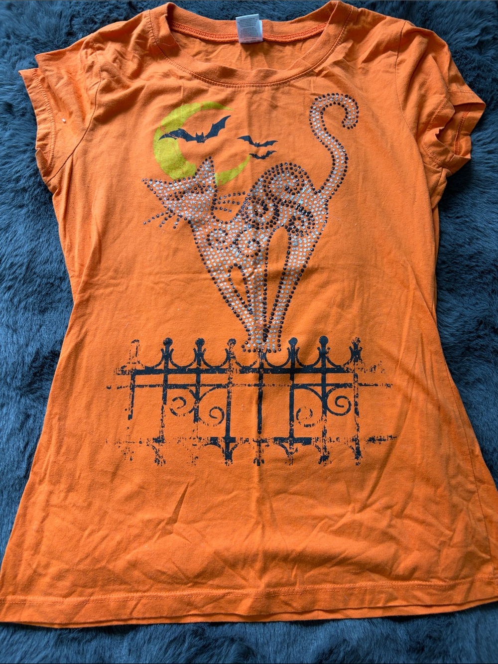 Women's Orange Graphic Cat Tee